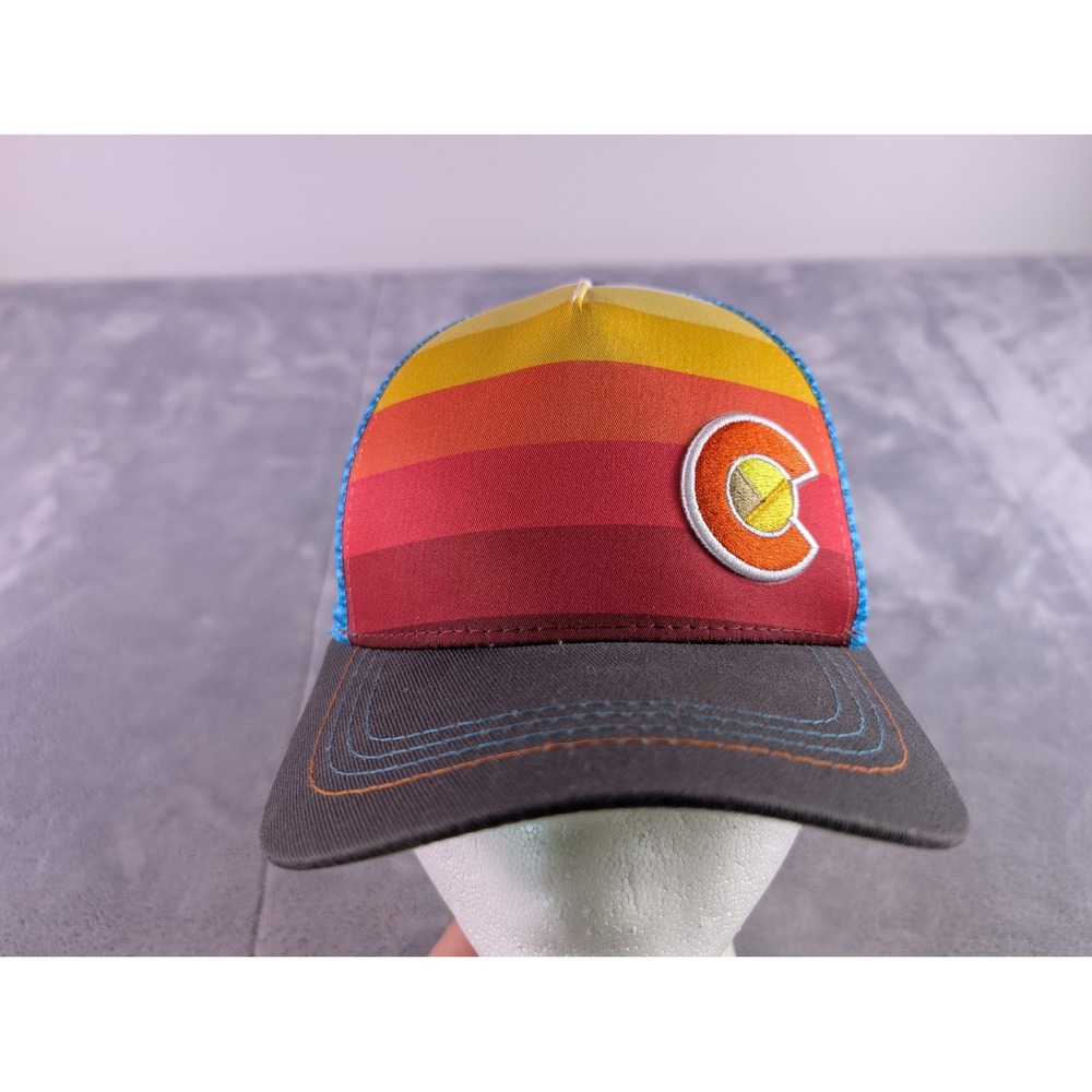 YoColorado Kids Sunset Gradient Trucker Hat Colorado Logo Blue Mesh Snapback